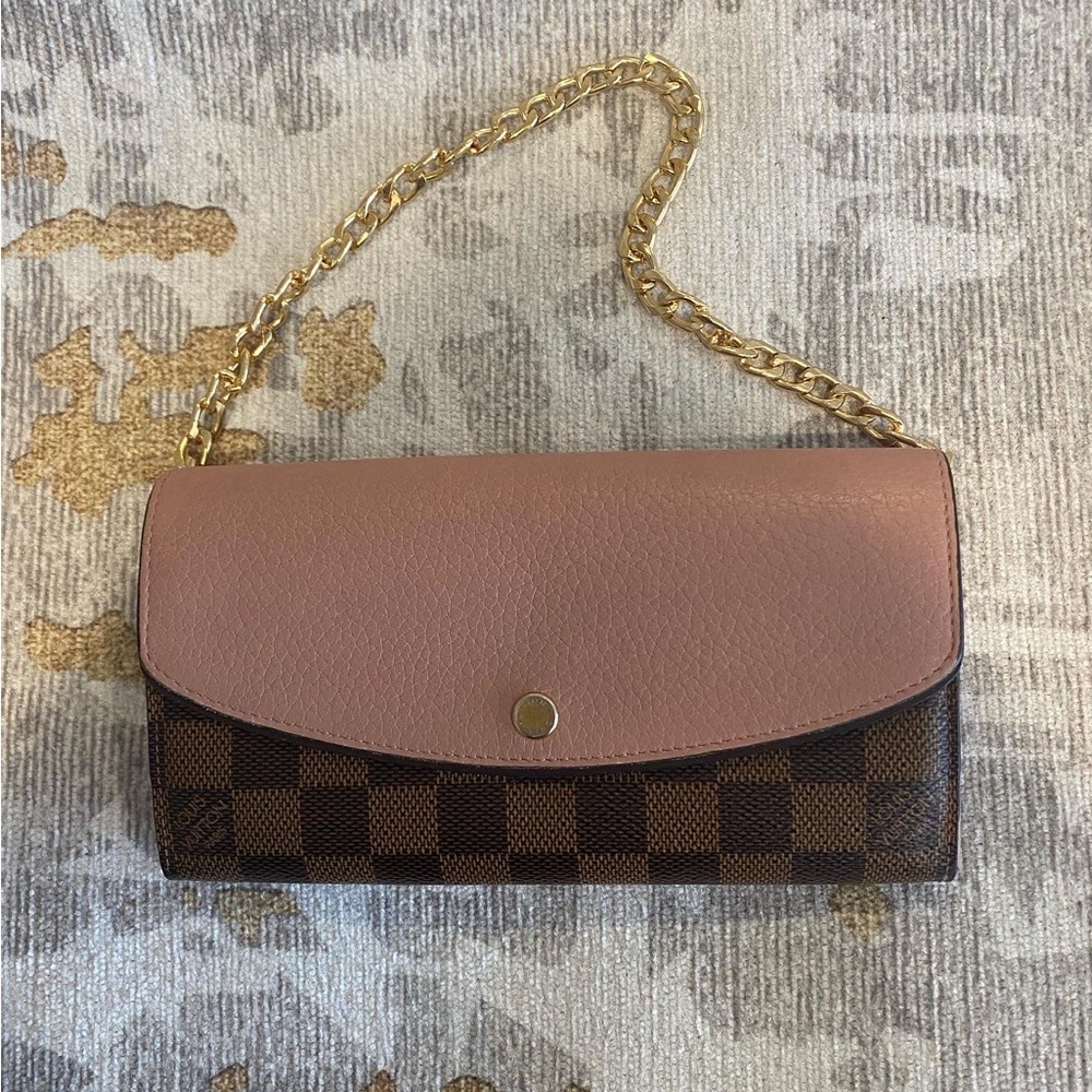 Louis Vuitton Damier Ebene Normandy Rose Ballerine Wallet on chain.
